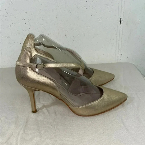 Enzo Angiolini Gold Metallic Pointed Toe Heels Ankle Strap Occasion Party Shoes - Picture 4 of 10